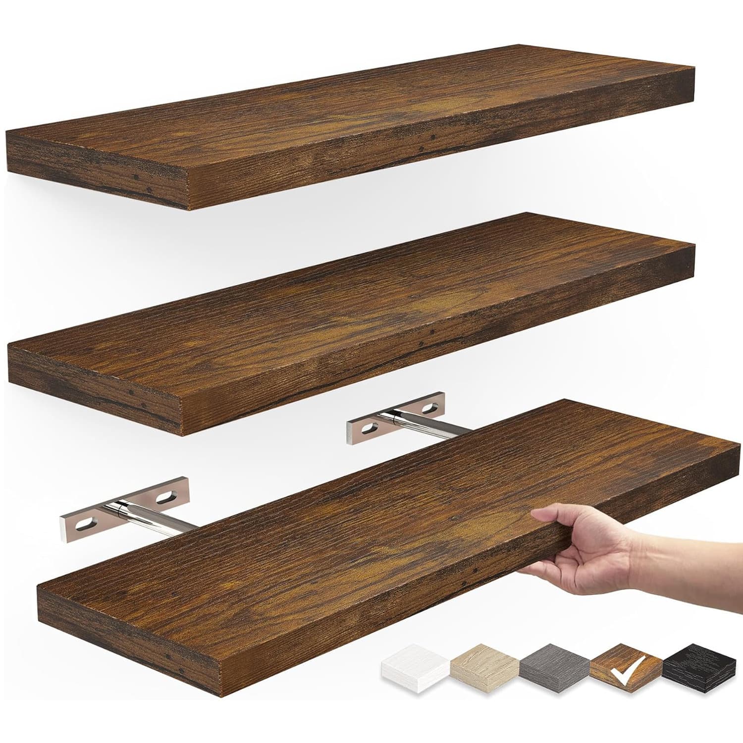 Solid Wood Wall Storage Shelf (3-Piece, Brown)